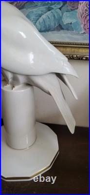 Art Deco Hutschenreuther Germany Porcelain Sittich Bird Figurine White Gold 10
