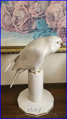 Art Deco Hutschenreuther Germany Porcelain Sittich Bird Figurine White Gold 10