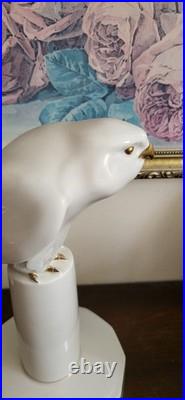 Art Deco Hutschenreuther Germany Porcelain Sittich Bird Figurine White Gold 10