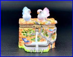 Authentic Rochard Limoges Bird Bath Fountain Trinket Box Doves Bluebirds France
