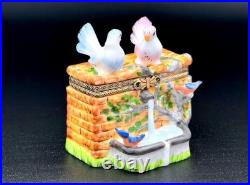 Authentic Rochard Limoges Bird Bath Fountain Trinket Box Doves Bluebirds France
