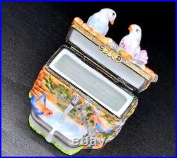 Authentic Rochard Limoges Bird Bath Fountain Trinket Box Doves Bluebirds France
