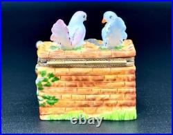 Authentic Rochard Limoges Bird Bath Fountain Trinket Box Doves Bluebirds France
