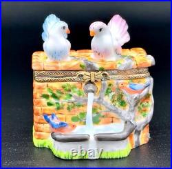 Authentic Rochard Limoges Bird Bath Fountain Trinket Box Doves Bluebirds France