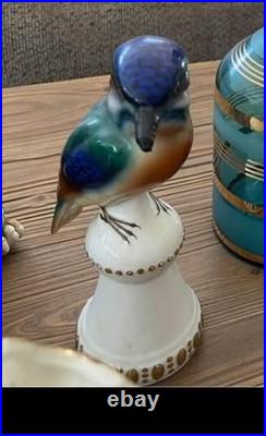 BAVARIA GERMANY Hand Paint Porcelain KINGFISHER BIRD FIGURINE Rare Antique