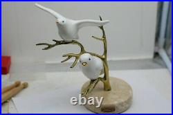 BIJAN White Porcelain/Ceramic Birds on Brass Tree 8 tall Vintage 1980