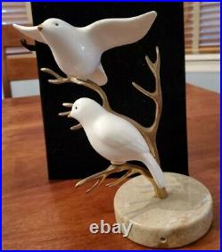 BIJAN White Porcelain/Ceramic Birds on Brass Tree 8 tall Vintage 1980s RARE