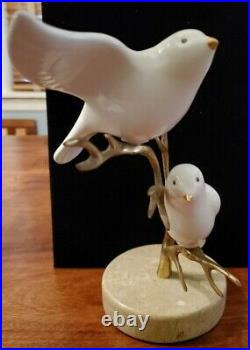 BIJAN White Porcelain/Ceramic Birds on Brass Tree 8 tall Vintage 1980s RARE