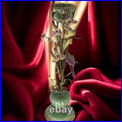 BRONZE PORCELAIN CANDLE HOLDER Statue Birds Decor Art Flower Home Gift Rare