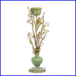 BRONZE PORCELAIN CANDLE HOLDER Statue Birds Decor Art Flower Home Gift Rare