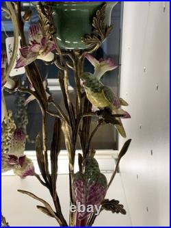 BRONZE PORCELAIN CANDLE HOLDER Statue Birds Decor Art Flower Home Gift Rare