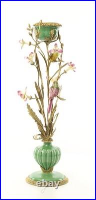 BRONZE PORCELAIN CANDLE HOLDER Statue Birds Decor Art Flower Home Gift Rare
