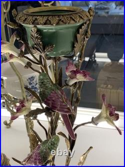 BRONZE PORCELAIN CANDLE HOLDER Statue Birds Decor Art Flower Home Gift Rare