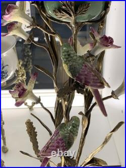 BRONZE PORCELAIN CANDLE HOLDER Statue Birds Decor Art Flower Home Gift Rare