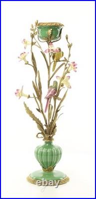BRONZE PORCELAIN CANDLE HOLDER Statue Birds Decor Art Flower Home Gift Rare