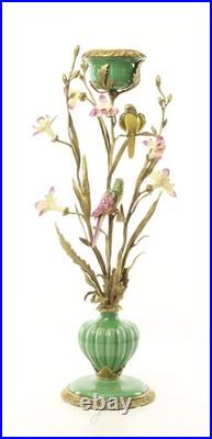 BRONZE PORCELAIN CANDLE HOLDER Statue Birds Decor Art Flower Home Gift Rare