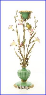 BRONZE PORCELAIN CANDLE HOLDER Statue Birds Decor Art Flower Home Gift Rare