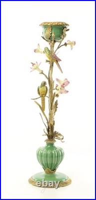 BRONZE PORCELAIN CANDLE HOLDER Statue Birds Decor Art Flower Home Gift Rare