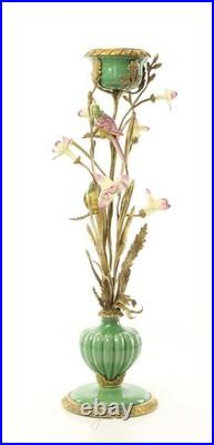 BRONZE PORCELAIN CANDLE HOLDER Statue Birds Decor Art Flower Home Gift Rare