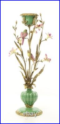 BRONZE PORCELAIN CANDLE HOLDER Statue Birds Decor Art Flower Home Gift Rare