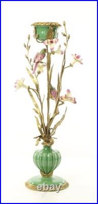 BRONZE PORCELAIN CANDLE HOLDER Statue Birds Decor Art Flower Home Gift Rare