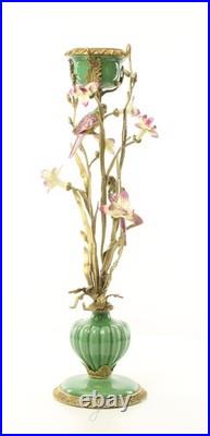 BRONZE PORCELAIN CANDLE HOLDER Statue Birds Decor Art Flower Home Gift Rare