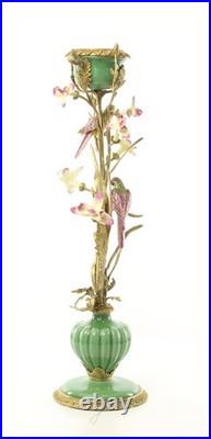 BRONZE PORCELAIN CANDLE HOLDER Statue Birds Decor Art Flower Home Gift Rare