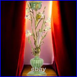 BRONZE PORCELAIN CANDLE HOLDER Statue Birds Decor Art Flower Home Gift Rare