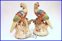 Beautiful Pair MultiColor Bird Porcelain Statue Figurine Standing on Branch