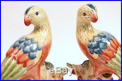Beautiful Pair MultiColor Bird Porcelain Statue Figurine Standing on Branch