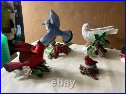 Beautiful Set Of 6 Christmas Birds Porcelain