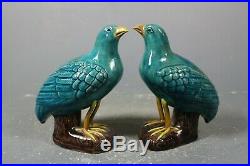 Beautiful chinese Turquoise blue glaze porcelain a pair quail