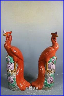 Beautiful chinese famille rose porcelain a pair peafowl