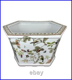 Bird & Butterfly Porcelain Hexagon Cachepot