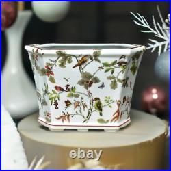 Bird & Butterfly Porcelain Hexagon Cachepot