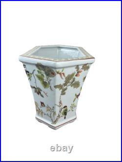 Bird & Butterfly Porcelain Hexagon Cachepot