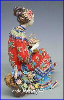 Birds & Flowers Shiwan Chinese Wucai Porcelain Ceramic Lady Doll Women Figurine