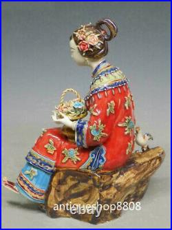 Birds & Flowers Shiwan Chinese Wucai Porcelain Ceramic Lady Doll Women Figurine