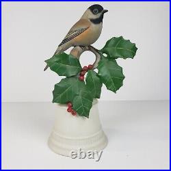 Black Capped Chickadee Bird on Holly Berry Branch Figurine Boehm #438B USA EUC