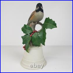 Black Capped Chickadee Bird on Holly Berry Branch Figurine Boehm #438B USA EUC