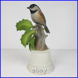 Black Capped Chickadee Bird on Holly Berry Branch Figurine Boehm #438B USA EUC