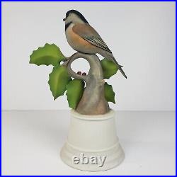 Black Capped Chickadee Bird on Holly Berry Branch Figurine Boehm #438B USA EUC
