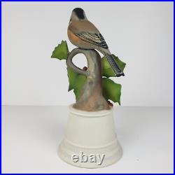 Black Capped Chickadee Bird on Holly Berry Branch Figurine Boehm #438B USA EUC