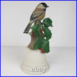 Black Capped Chickadee Bird on Holly Berry Branch Figurine Boehm #438B USA EUC