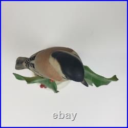 Black Capped Chickadee Bird on Holly Berry Branch Figurine Boehm #438B USA EUC