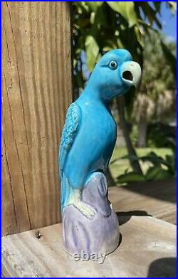Blue Parrot Porcelain Figurine China Asian Home Decor Vintage Retro