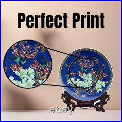 Blue Porcelain 2 Vases & Plate Set with Resin Stands Birds & Floral Design