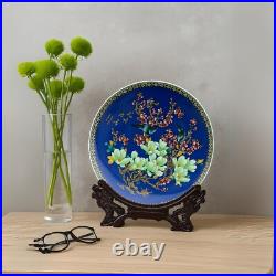 Blue Porcelain 2 Vases & Plate Set with Resin Stands Birds & Floral Design