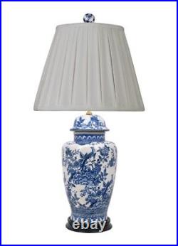Blue and White Bird and Floral Motif Porcelain Temple Jar Table Lamp 29