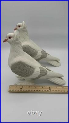 Boehm Porcelain Tumbler Pigeons Pair #416 USA Bisque 8.5 Gray White Birds
